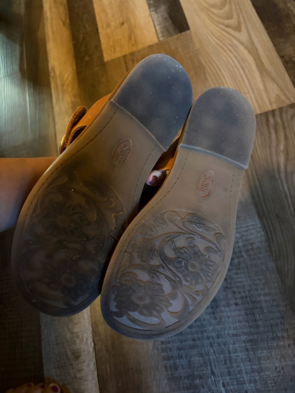 Sofft Chestnut Leather Thong Sandals with Gold Buckle - Picture 5 of 5